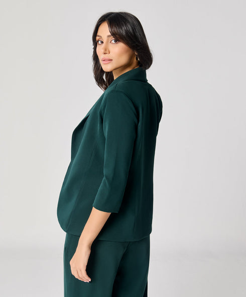 Curved Label Collared Classic Jacket- Green